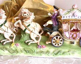 Italian Capodimonte Porcelain Horsedrawn Carriage With Driver and