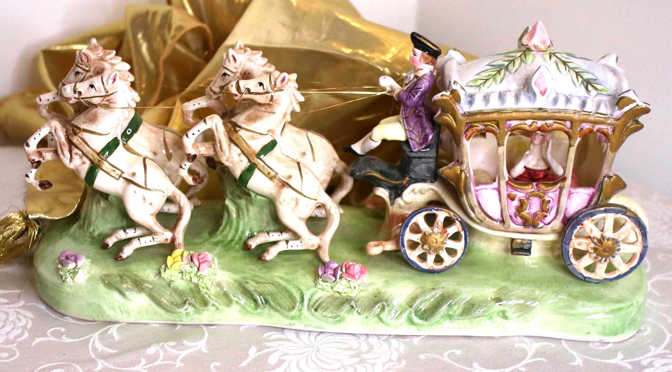 Italian Capodimonte Porcelain Horsedrawn Carriage With Driver and