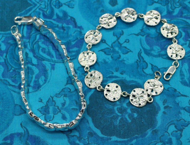 Sand Dollars and Hearts and Kisses Designs 2 Silver Bracelets