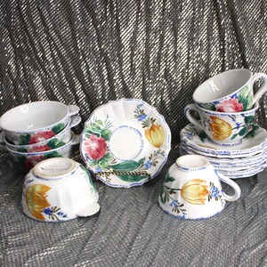 1930s Nove Rose Italian Revival Bowls, Teacups and Saucers