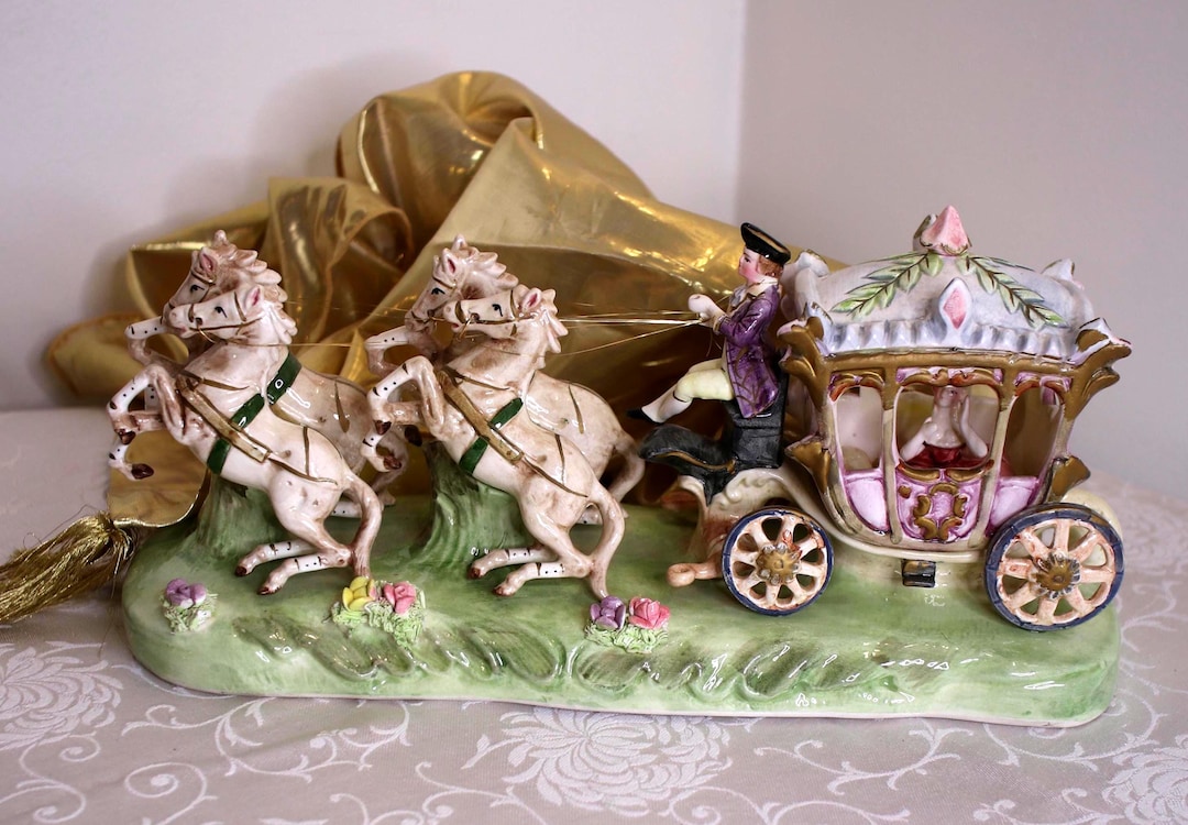 Italian Capodimonte Porcelain Horsedrawn Carriage With Driver and