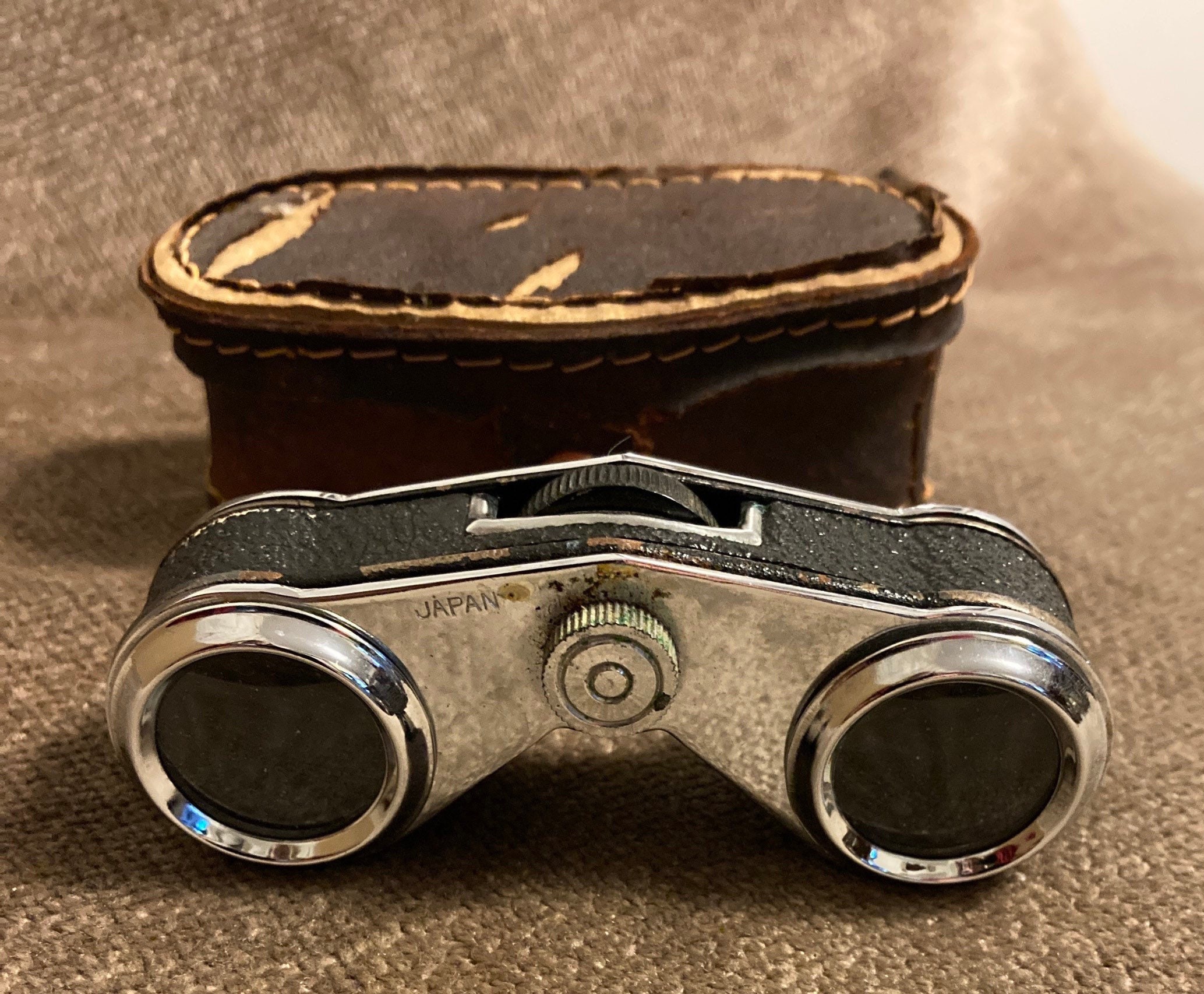 Opera Glasses/Binoculars in original case, Selsi 2 1/2 x Black Metal and Leather