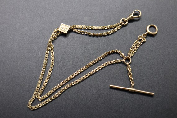 14Kt Gold Pocket Watch Chain with Slide, T-Bar an… - image 4