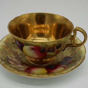 Aynsley Teacup and Saucer Fruit Orchard - Signed D.Jones in Excellent Condition