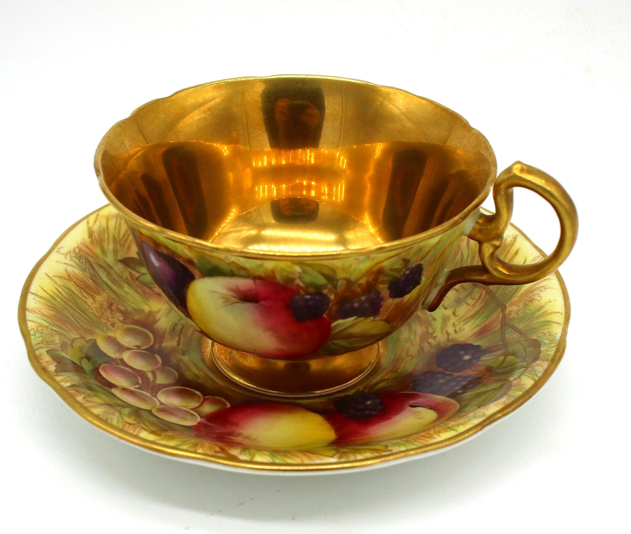Vintage Aynsley Teacup and Saucer Fruit Orchard Pattern - Signed D