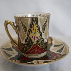 Alhambra Demi-tasse Cup and Saucer-Art Deco -Excellent Condition -1910- Hand Painted Austria