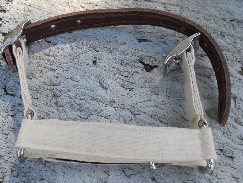 Pu&ograve; includere: Un cinturino in pelle marrone con una sezione in tela color crema e ferramenta in metallo argentato. Il cinturino ha una forma curva ed &egrave; progettato con molteplici punti di attacco.