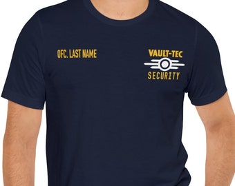 Vault Tec Security Fallout Inspired Tshirt with Vault Number and Ofc. Name- Unisex Jersey Short Sleeve Soft Shirt- Fallout Shirt