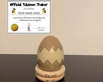Eevee Handpainted Wooden Egg Pet- Official Trainer Certificate Customizable- Gaming Christmas Easter Birthday Present- Eeveelutions