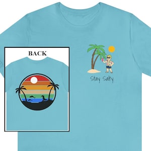 Vault Boy Beach Scene Wasteland Inspired T-shirt- Unisex Short Sleeve Soft- Gaming Present- Fog Crawler Dolphin Retro Vintage Stay Salty