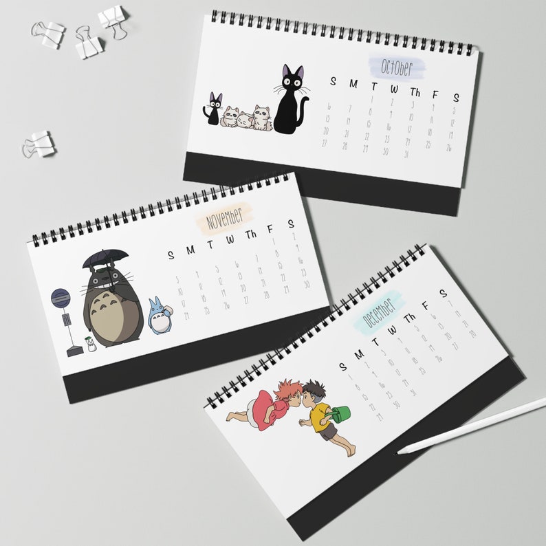 Studio Ghibli Inspired 2024 Desk Calendar Spirted Away, Ponyo, Howls
