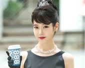 Breakfast at Tiffany 39 s, Audrey Hepburn Style, Fancy and Elegant, Two Strand, 6mm White Glass Pearl Necklace with Rhinestone Spacers