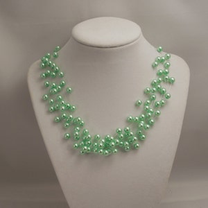 Very Elegant Wedding Bridal Multi Strand, Illusion Floating Necklace with 6mm Mint Green Glass Pearls