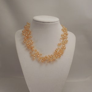 Novia de boda muy elegante, 8 strand, collar flotante de ilusión con cuentas de vidrio de oro de 6 mm y cristal de oro