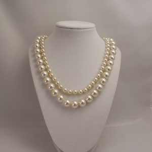 Very Simple and Elegant Two Strand, Wedding Bridal Classic Style, Chunky 8mm and 12mm Cream Glass Pearl Necklace