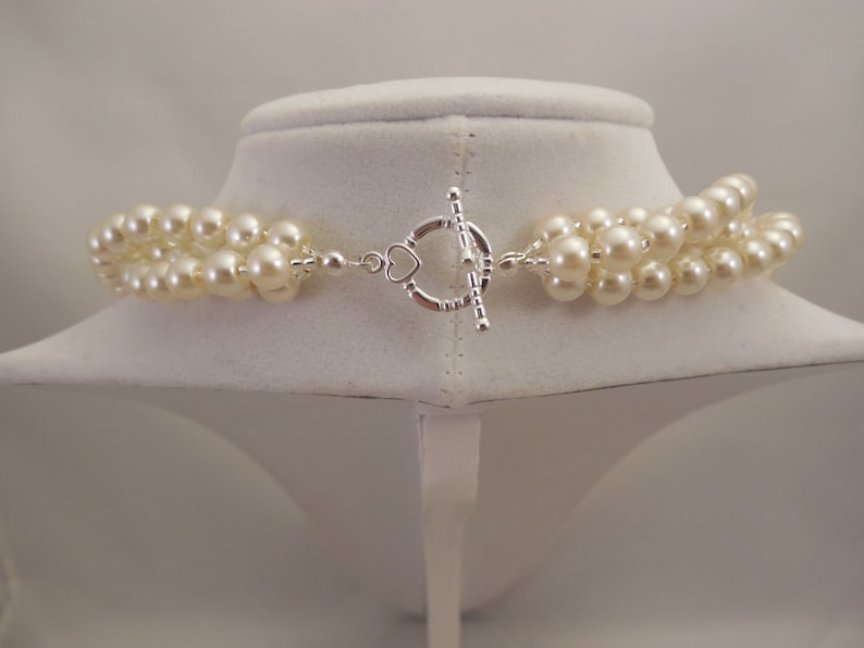 Three Strand 6mm Cream Glass Pearl Twist Decoration Necklace Very Lovely and Elegant