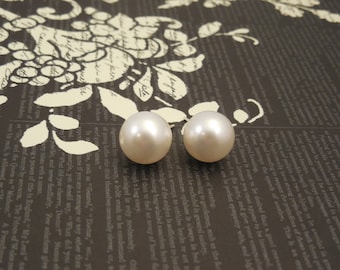 Very Classic and Simple, Sterling Silver  Post Earrings with 12mm White Swarovski Glass Pearl