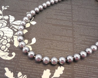 One Strand, Classic Style 8mm Pewter Glass Pearl Necklace
