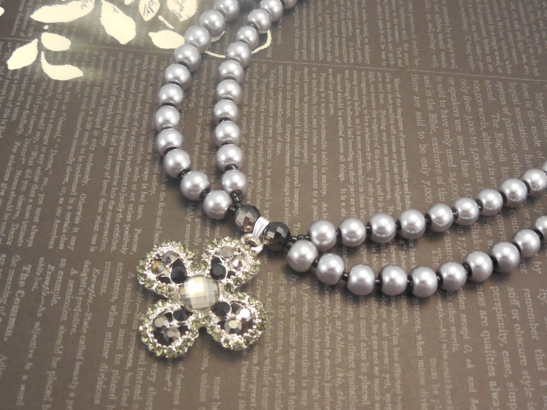 Two Strand 6mm Pewter Glass Pearl Choker Style Necklace With - Etsy