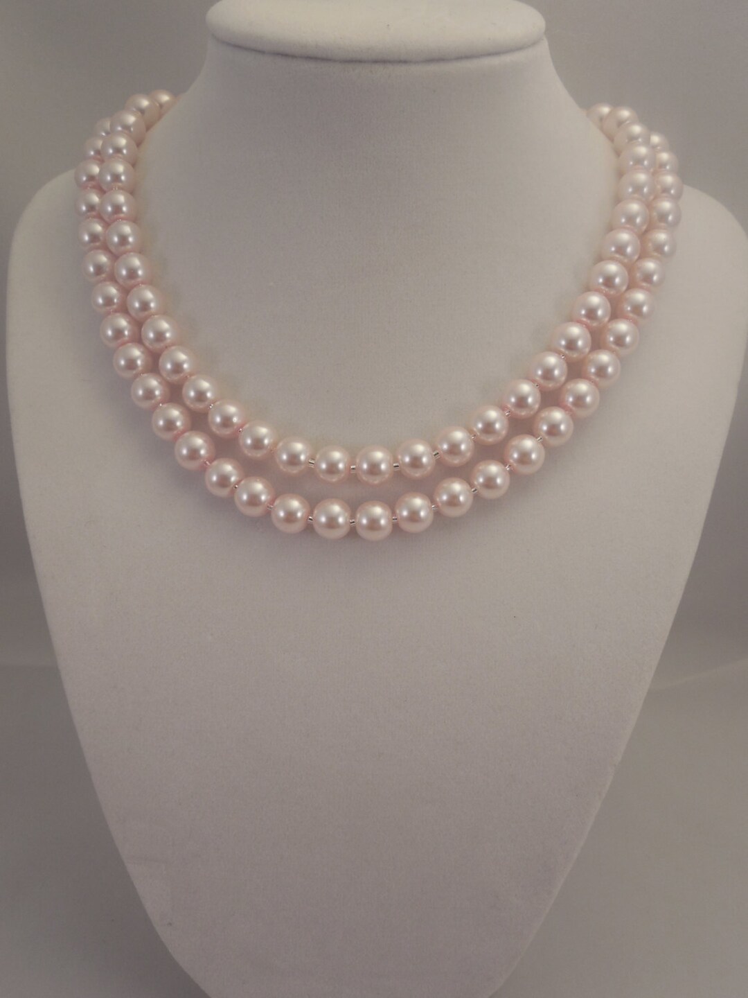 Two Strand Classic Style 8mm Blush Pale Pink Glass Pearl - Etsy