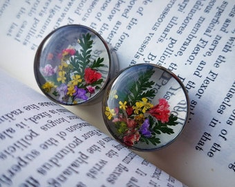 Pressed flower plugs. FOR PAIR. 8mm and up