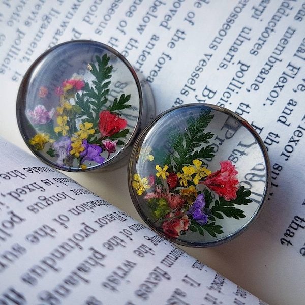 Pressed flower plugs. FOR PAIR. 8mm and up