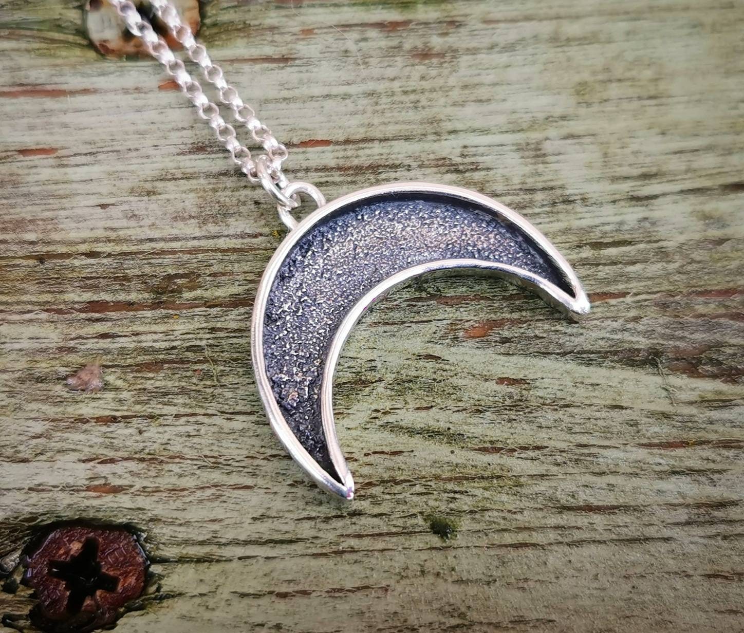 Handmade Sterling Silver Textured Crescent Moon Pendant - Etsy