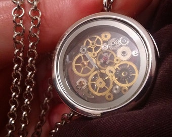 Floating steampunk locket necklace, made to order