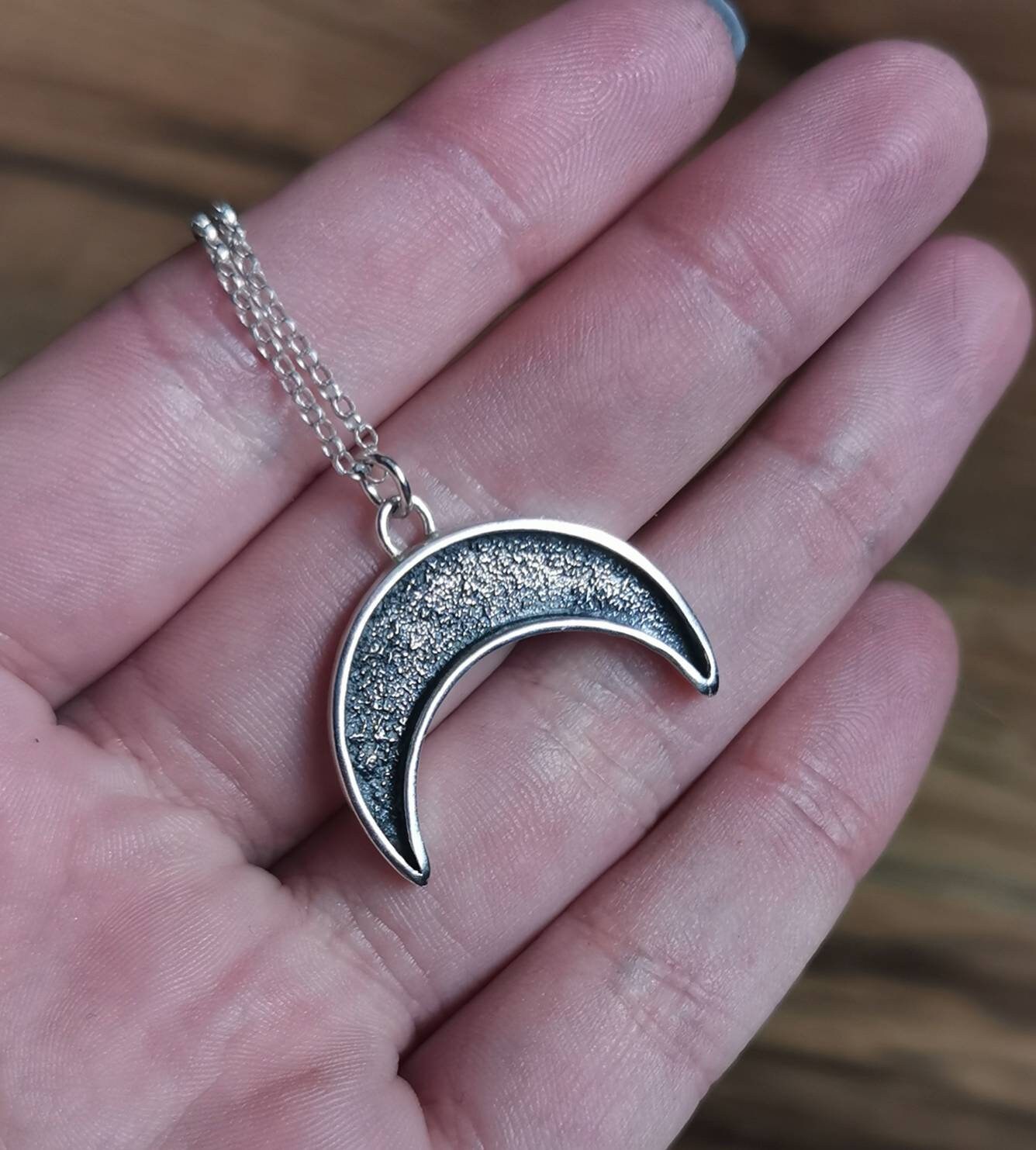 Handmade Sterling Silver Textured Crescent Moon Pendant - Etsy