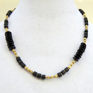 Delicate Geometric Black and Gold Necklace 21 inches Long Formal Art Deco Jewelry OOAK Handmade Unique image 1