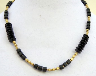 Delicate Geometric Black and Gold Necklace 21 inches Long Formal Art Deco Jewelry OOAK Handmade Unique