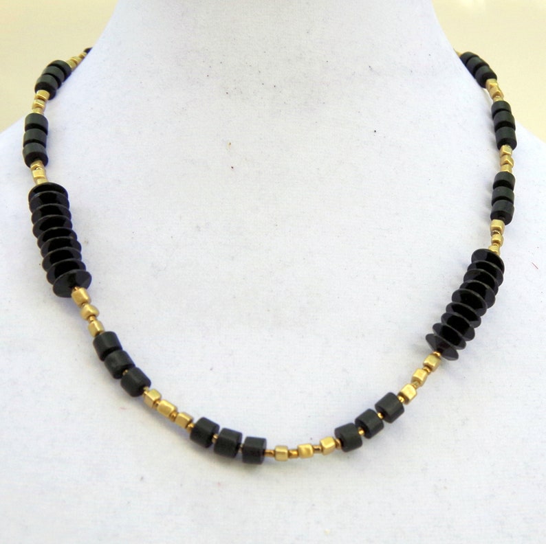 Delicate Geometric Black and Gold Necklace 21 inches Long Formal Art Deco Jewelry OOAK Handmade Unique image 1