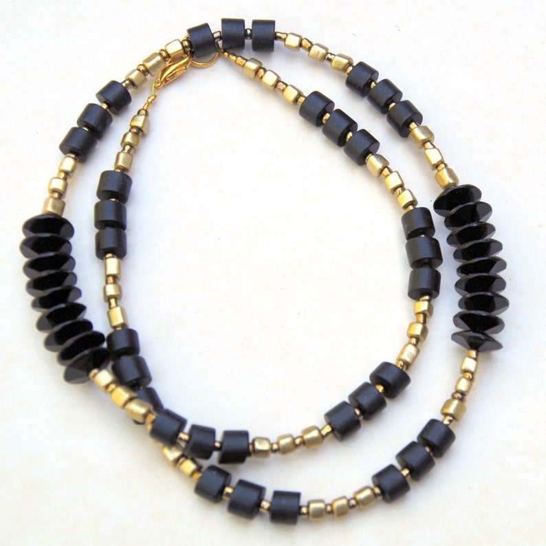 Delicate Geometric Black and Gold Necklace 21 inches Long Formal Art Deco Jewelry OOAK Handmade Unique image 5