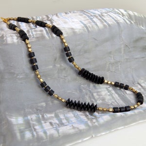 Delicate Geometric Black and Gold Necklace 21 inches Long Formal Art Deco Jewelry OOAK Handmade Unique image 9