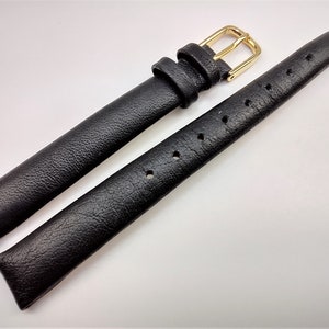12mm (15/32) 6.75in/17.1cm Regular Length Vintage NOS Black Genuine Turned Edge Leather Watch Band Strap
