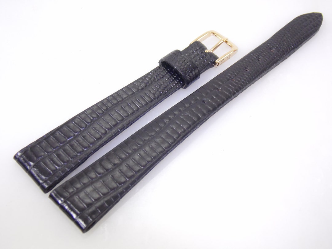Bracelet De Montre Vintage En Cuir De Lézard Véritable - Noir - 17 Mm - Occasion