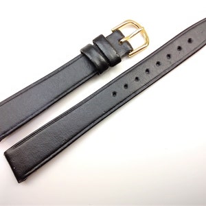 14mm (9/16) 7in/17.8cm Regular Length Vintage NOS Black Genuine Smooth Leather Watch Band Strap