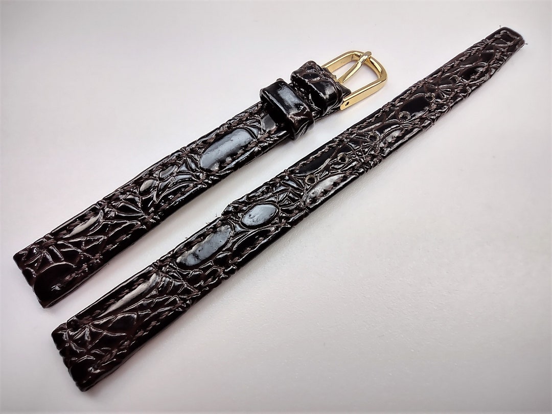 Bracelet de montre 14 mm noir Cuir de veau véritable de luxe à motif d