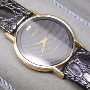 Very Rare Vintage Mens Womens Unisex Gold Authentic Diamond Lassale CAV004 by Seiko Thin Profile Textured Dial Luxury Designer Quartz Watch