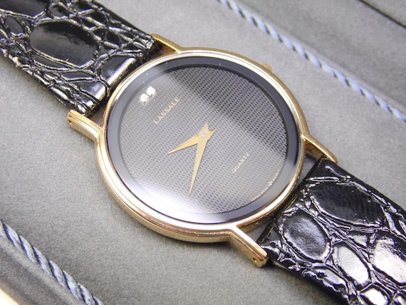 Lassale Thin Vintage Women\'s Gold and Black Watch RARE Vintage Womens Seiko Lassale Ultra Thin 8420-5139 Gold  main image 2