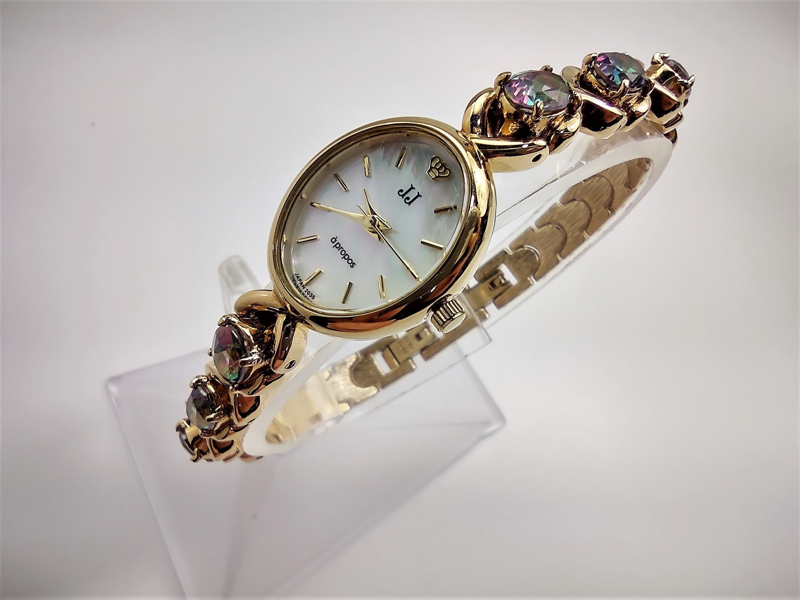 Rare Vintage Gold Womens Ladies Jules Jurgensen JJ Apropos MOP