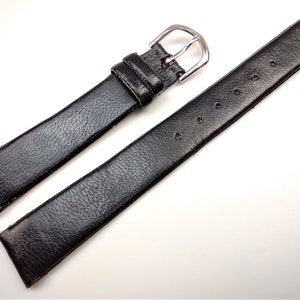 14mm (9/16) 6.5in/16.5cm Regular Length Vintage NOS Black Genuine Smooth Leather Watch Band Strap