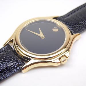 Vintage Mens Womens Unisex Gold Authentic Movado Museum 87 E4 0863 Thin Profile Swiss Luxury Designer Quartz Watch ETA 902.002