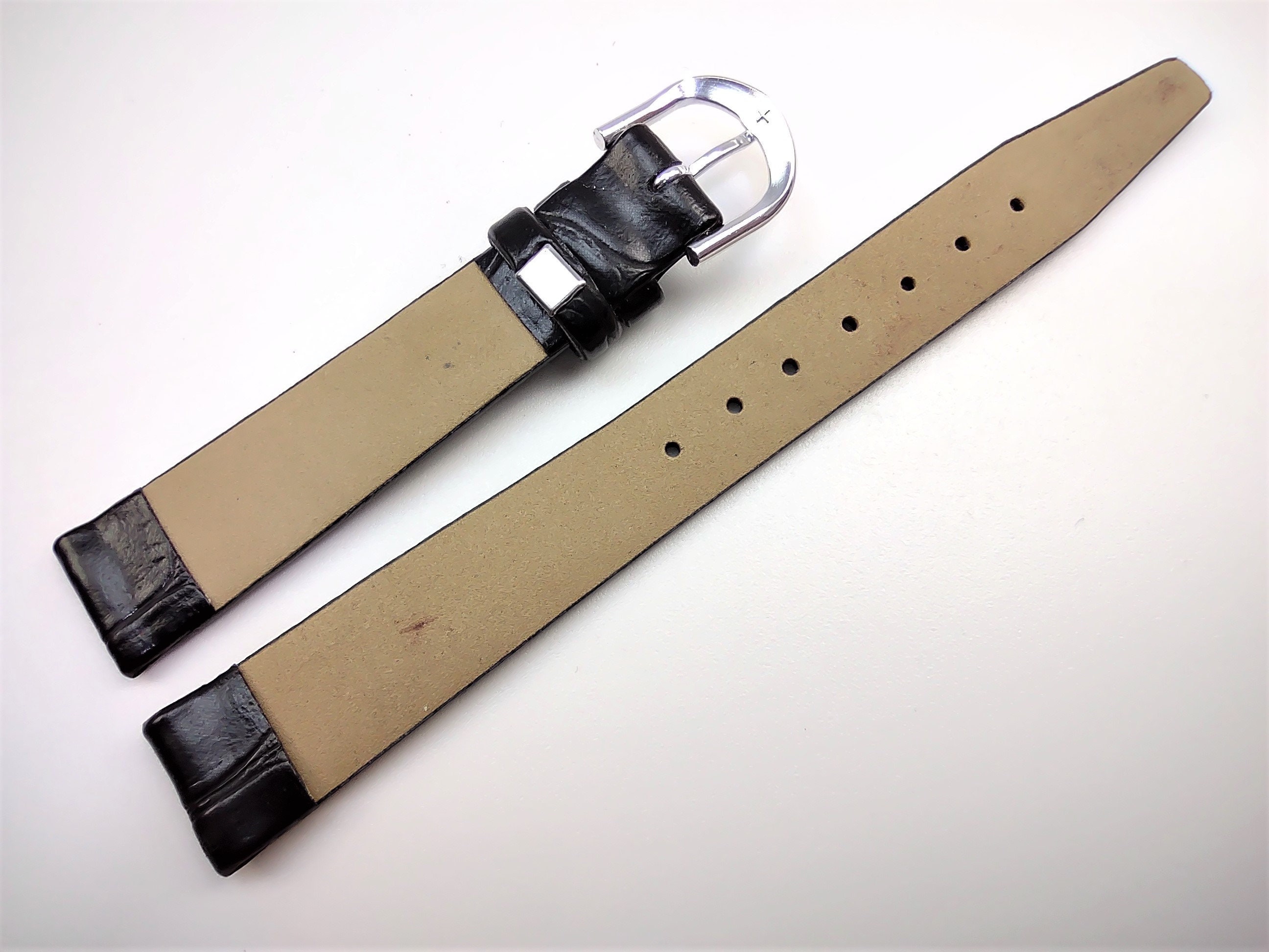Bracelet Montre Apollo 14 Mm En Cuir Grainé Lézard Noir – Style Classique Et Résistant
