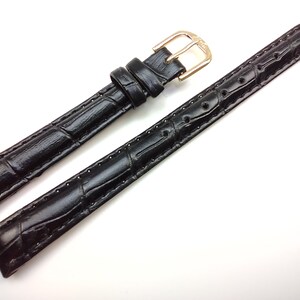 12mm (15/32) 7in/17.8cm Regular Length Vintage NOS Q&Q by Citizen Black Genuine Stitched Leather Lizard Grain Watch Band Strap