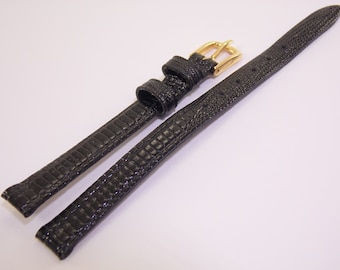 8mm 7inches/17.8cm Regular Length Vintage NOS Speidel Black Genuine Leather Lizard Grain Watch Band Strap R70248130BLK