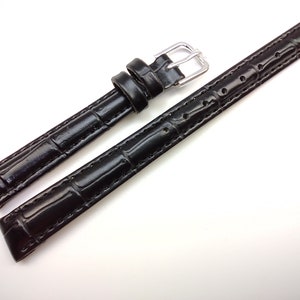 12mm (15/32) 7in/17.8cm Regular Length Vintage NOS Q&Q by Citizen Black Genuine Stitched Leather Lizard Grain Watch Band Strap