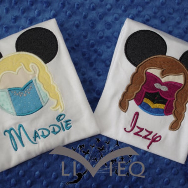 Frozen Inspired Mickey Ears Appliquéd Shirt or Onesie- Elsa, Anna, Olaf, Sven, or Kristoff