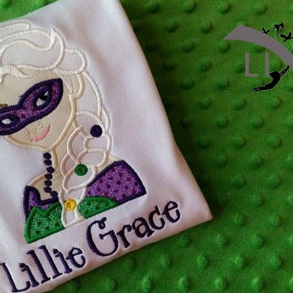 Mardi Gras Queen Elsa Appliqued Shirt