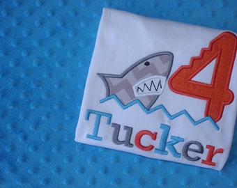 Shark Appliquéd Birthday Shirt- Personalized